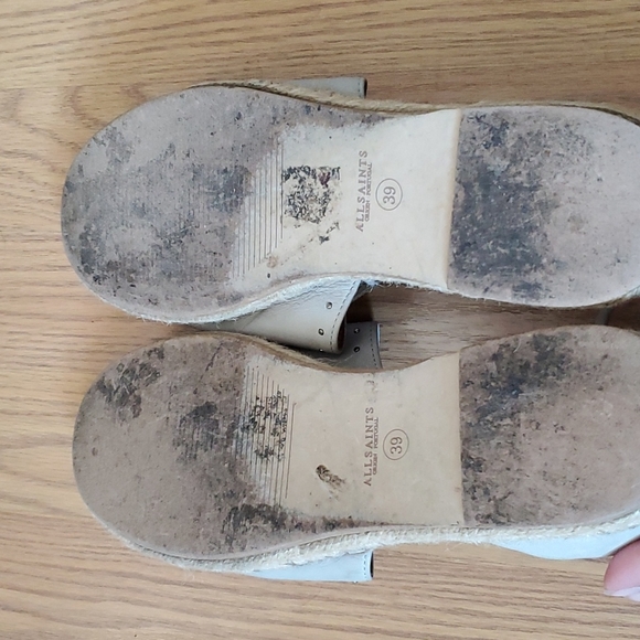 All Saints Light Gray Ankle Wrap Strap Leather Espadrilles Size 39/8 - Picture 3 of 5